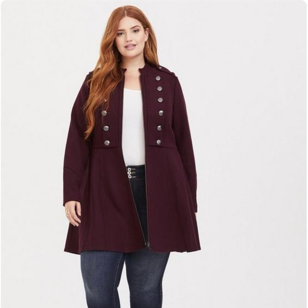 Torrid Burgundy Zip Military Coat sz 6